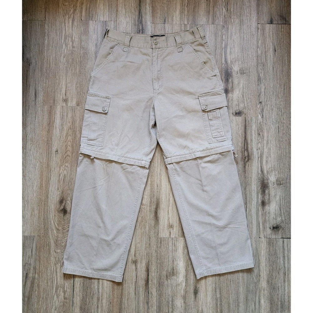 Vintage Route 66 Convertible Pants Men Size 34 Beige Baggy Wide Leg Stash Y2K